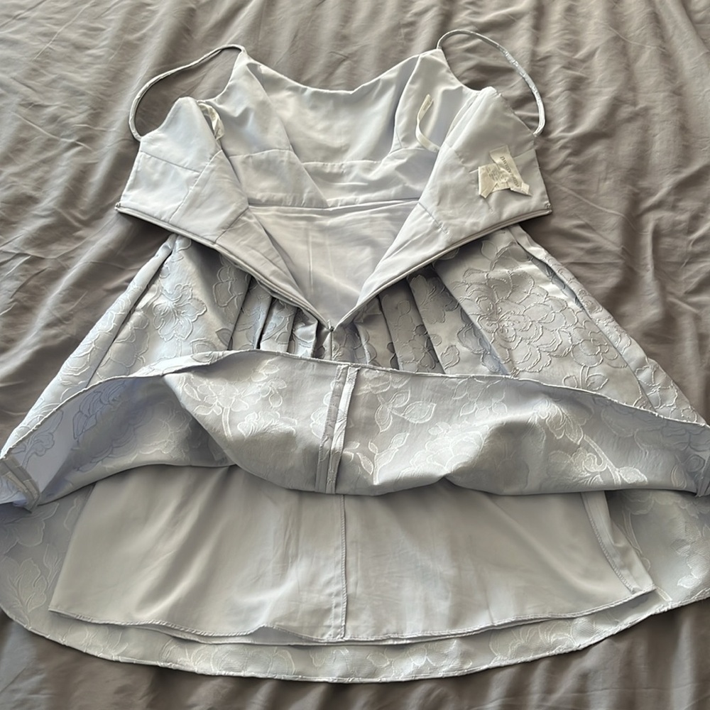 David's Bridal Light Gray Floral Prom Dress - Picture 6 of 8